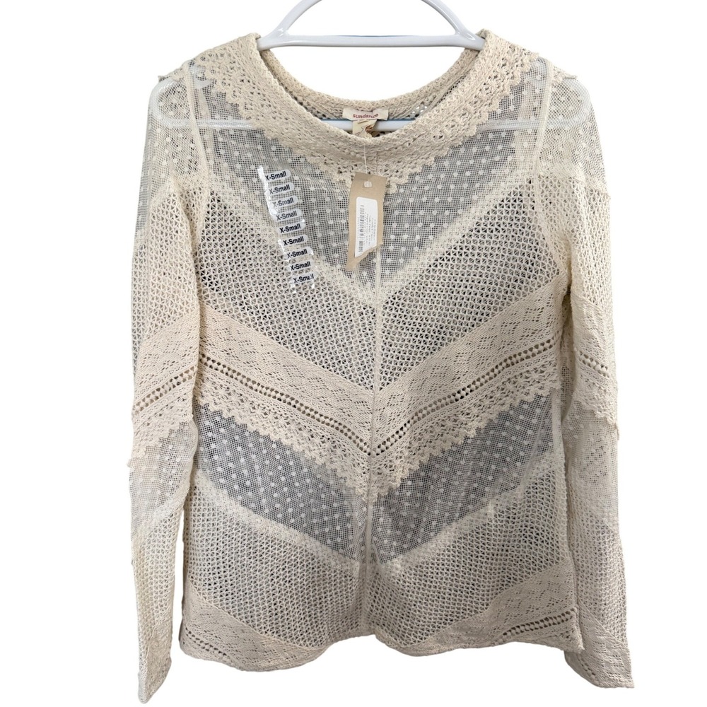 NWT Sundance Lace for Days Mixed Media Top XS Cream Sheer Boho Summer Cottage